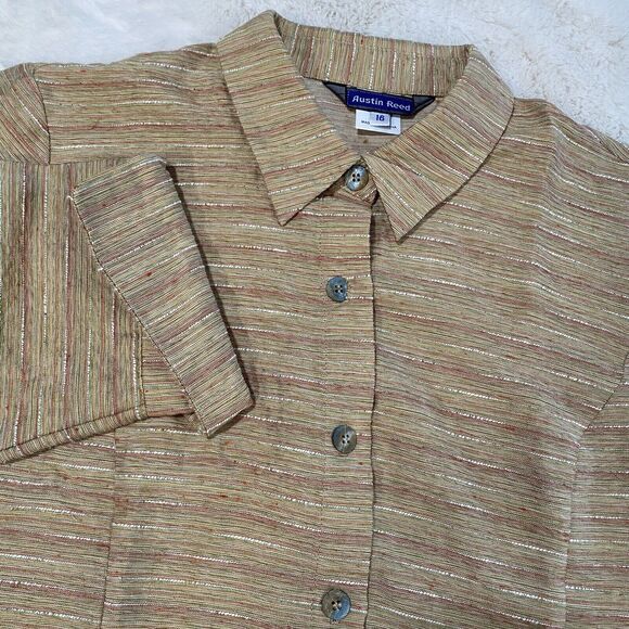 Austin Reed Gold Muted Stripe 3/4 Sleeve Button Up Shirt Women's Sz‎ 16 - Picture 3 of 8